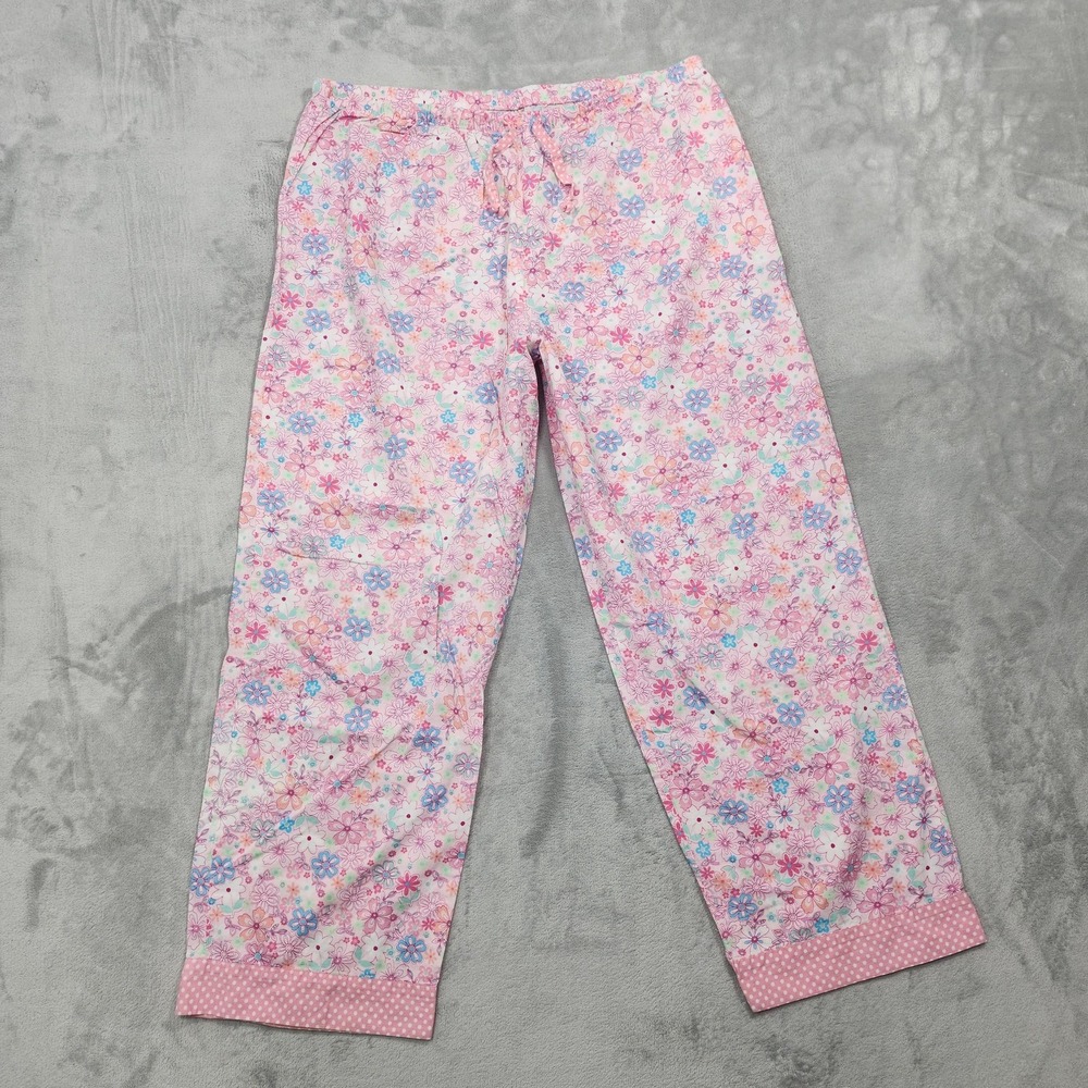 Adonna Pants Womens XL Pink Floral Cotton Lounge Pajama Lightweight Cottagecore